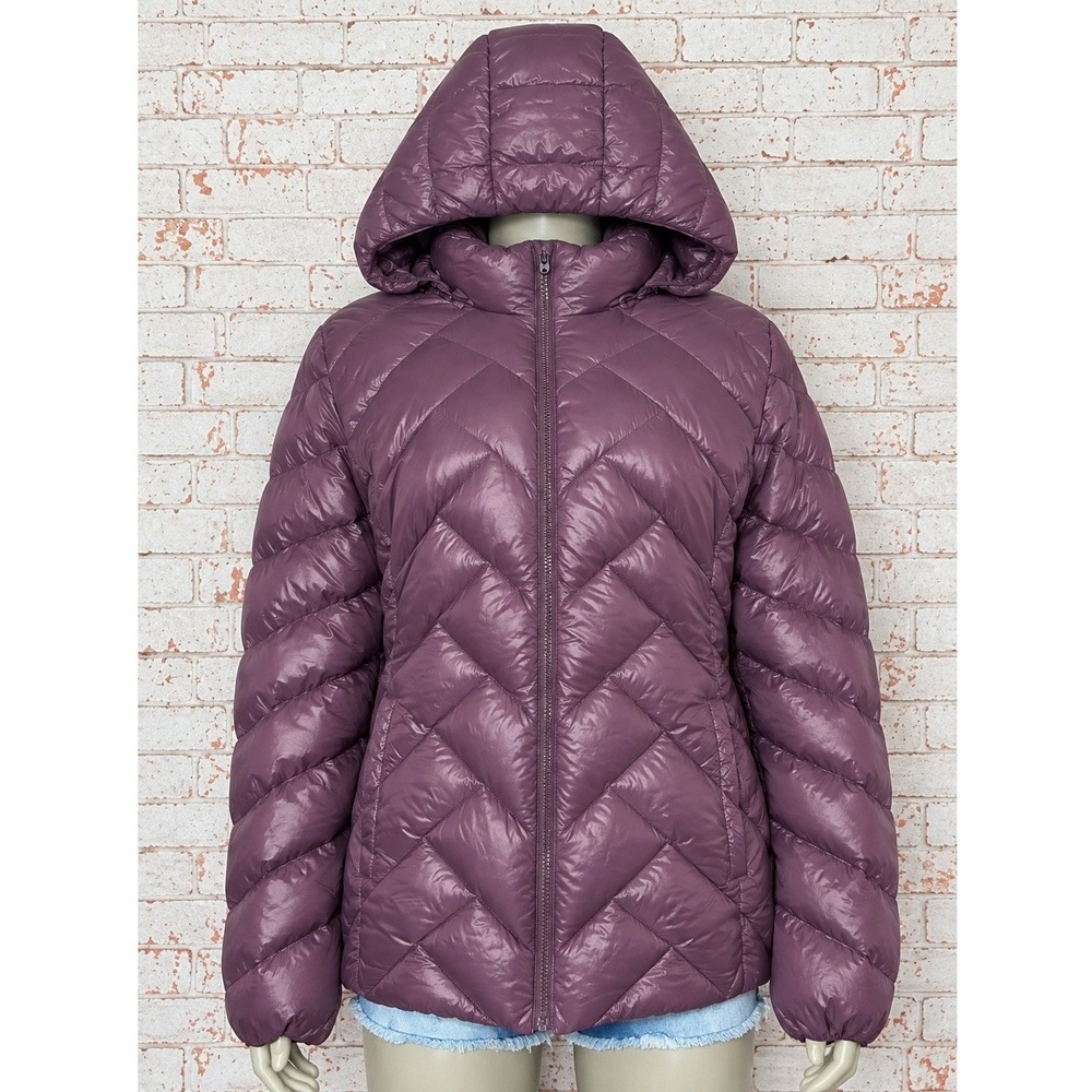 London Fog Womens XXL Plum/Mauve Packable Down Puffer Jacket Hooded Travel Coat